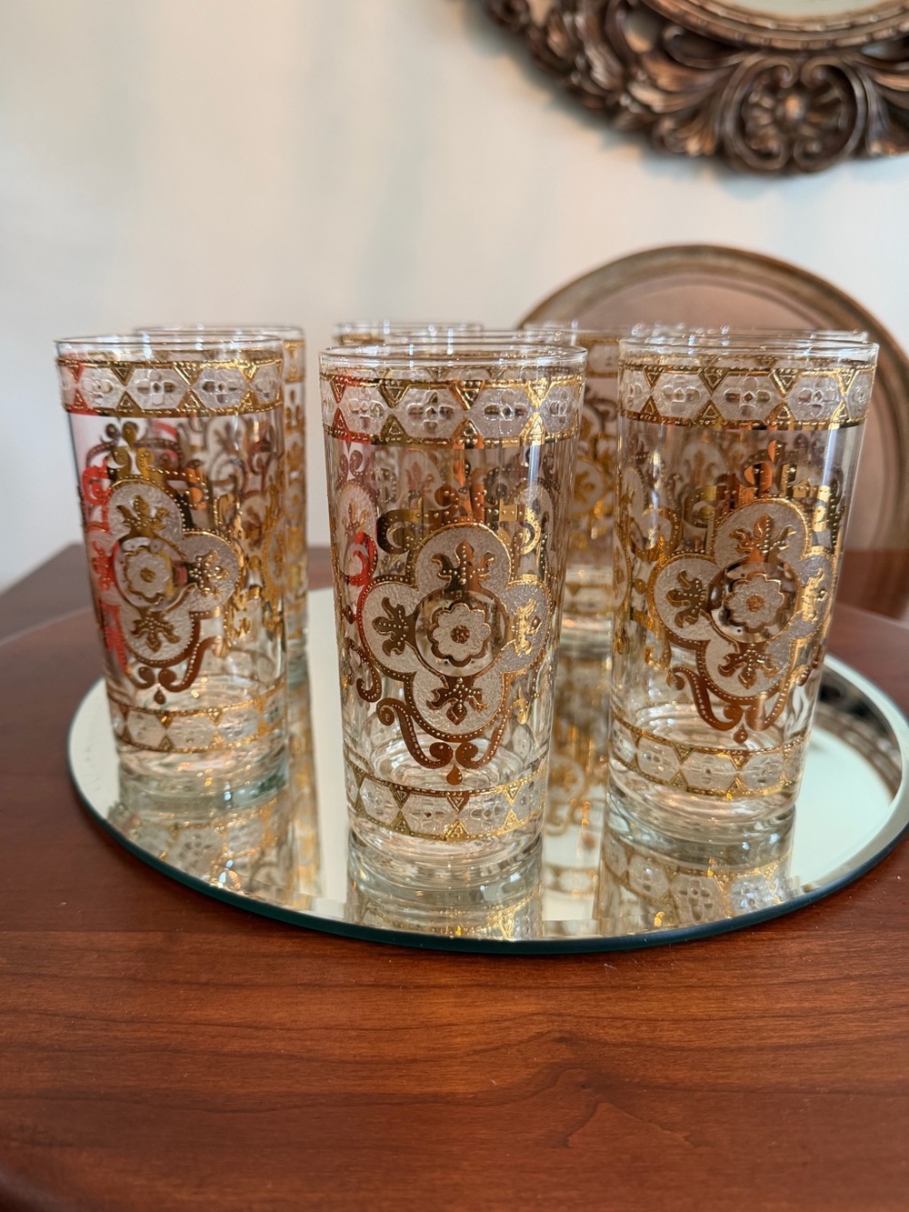 Set of 8 Vintage Mid Century Culver Chantilly highball glasses 22K gold gilding